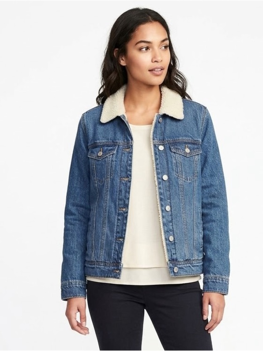 OLD NAVY | MEDIUM WASH DENIM JACKET TEDDY FLEECE LINING